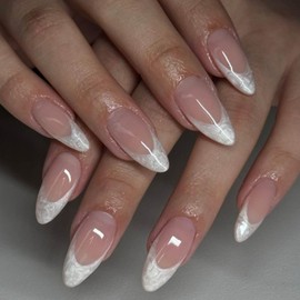 YoYoee 24-Piece Short Almond Press on Nails - Nude Marble Nails False Nails | French Fake Nails for Women Elegant & Durable Artificial Nails for Instant Manicure