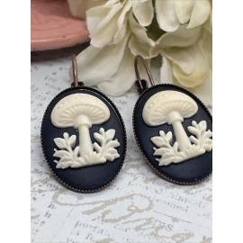 FANCY FOX BOUTIQUE Rose Gold Anniversary Earrings Cameo Birthday Gift Mushroom Hippie 70’s Flower