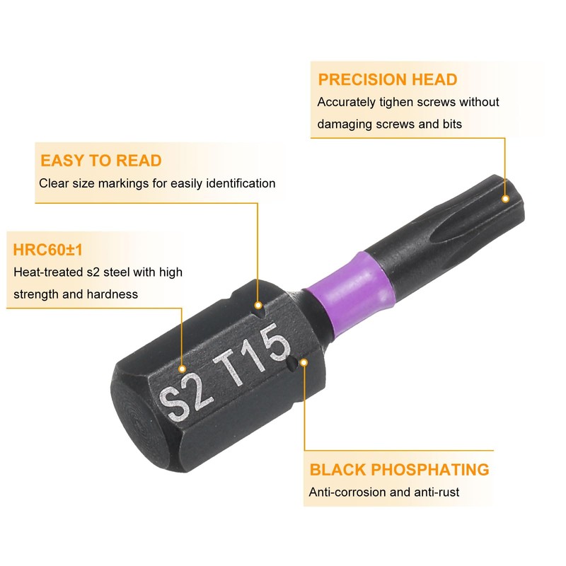 sourcing map 4pcs T15 Torx Screwdriver Bit 1/4" Hex Shank
