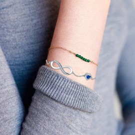 IDASANY March Birthstone Gifts for Her, Silver Birth Stone Charm Bracelet Infinity with Cubic Zirconia, Adjustable Love Heart Chain Jewelry Gifts for Anniversary Christmas, 7"+2"