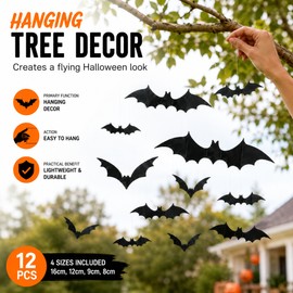 Hanging Halloween Bat Decorations – Waterproof Flying Plastic Bats in 3 Sizes for Trees, Porch, Yard, Windows & Indoor Décor