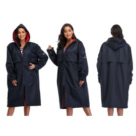 Adoretex 100% Waterproof Swim Parka, Hooded Warm Scuba Coat Surf Jacket for Men and Women (PK008) - Navy/Red - XS