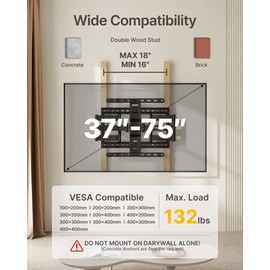 monTEK 1.1" Ultra Slim TV Wall Mount for 37-75 Inch TVs, 132lbs Heavy Duty, 4X Weight Tested, Full Motion Articulating Bracket, Max VESA 400x400mm, Fits 16/18" Studs