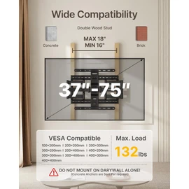 monTEK 1.1" Ultra Slim TV Wall Mount for 37-75 Inch TVs, 132lbs Heavy Duty, 4X Weight Tested, Full Motion Articulating Bracket, Max VESA 400x400mm, Fits 16/18" Studs