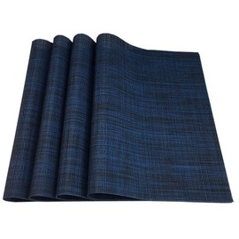 ZX VISION Heat Resistant Placemats for Dining Tbale Woven Vinyl Washable Place Mats Wipe Clean PVC Table Mats,Set of 4,Best Gift(Navy Blue)