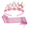 LunarCharm 7th Birthday Headband Flower Birthday Crown and Glitter Sash