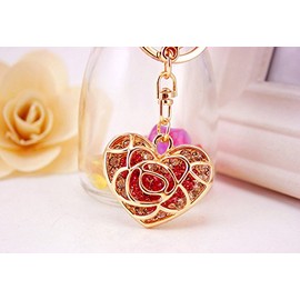 Gifts UK® Rose Love Heart Shaped Crystal Diamante Rhinestone Handbag Charm Bag Charms Keyrings Pendant Key Chain *UK Stock* (Red)