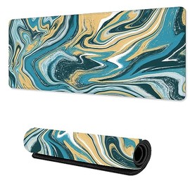 TUBAMQ - Alfombrilla de mouse para juegos, con textura de mármol verde azulado, base de goma antideslizante, protector grande para mouse extendido... 