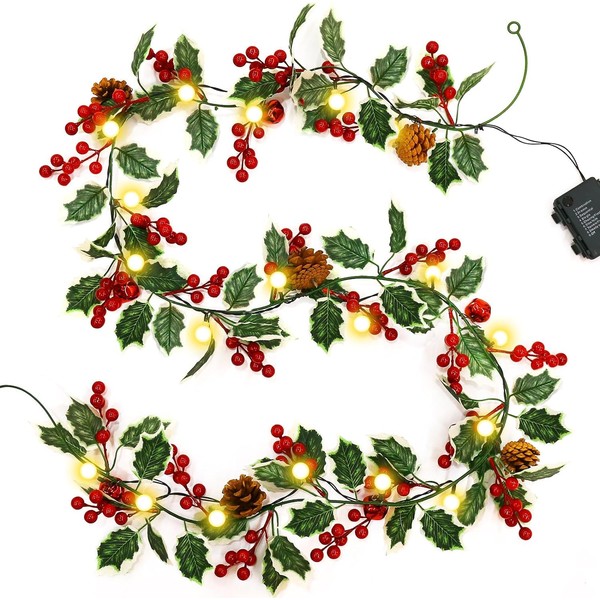 Quntis 2 Pack Christmas Garlands, 6FT Garland with 40 Globe Lights, 8 Flash Modes Xmas Garlands with Timer, Artificial Christmas Decoration Garlands for Door Mantel Stairs Fireplace Indoor Outdoor