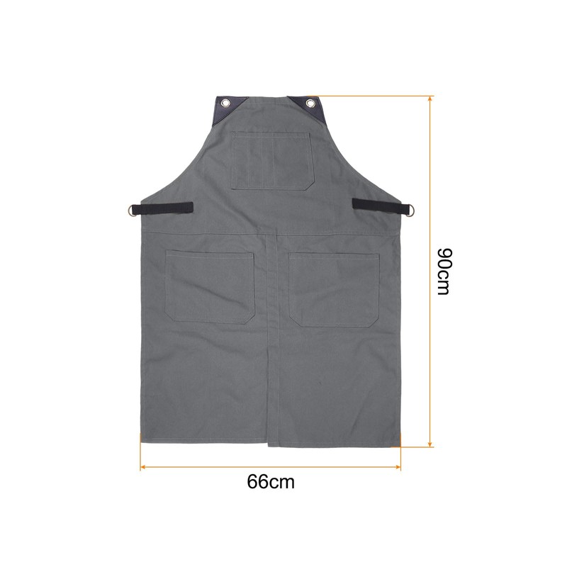 sourcing map No-Tie Twill Apron 90x66cm Split-Leg Leather Reinforcement Adjustable