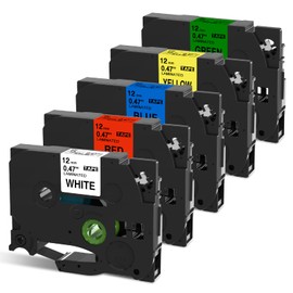 Label Maker Tape Replace for Brother P-Touch Label Tape TZe Tape 12 mm 0.47 Inch Laminated for PT-H110 PT-D210 PT-1280 PT-D400 Colored TZ Tape Refills, TZe-231 431 531 631 731, 5-Pack