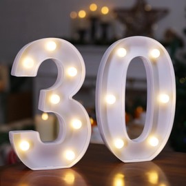 30th Birthday Decoration Light Up Letters, Battery Powered LED Numbers Marquee Number Sign for 30th Party Home Decor Night Light
