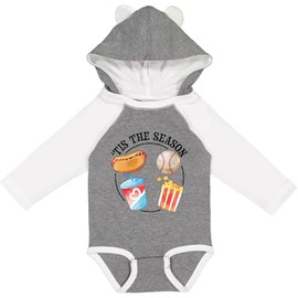 inktastic 'Tis the Season- Baseball and Snacks Long Sleeve Creeper 12 Months Granite & White W Ears 4567c
