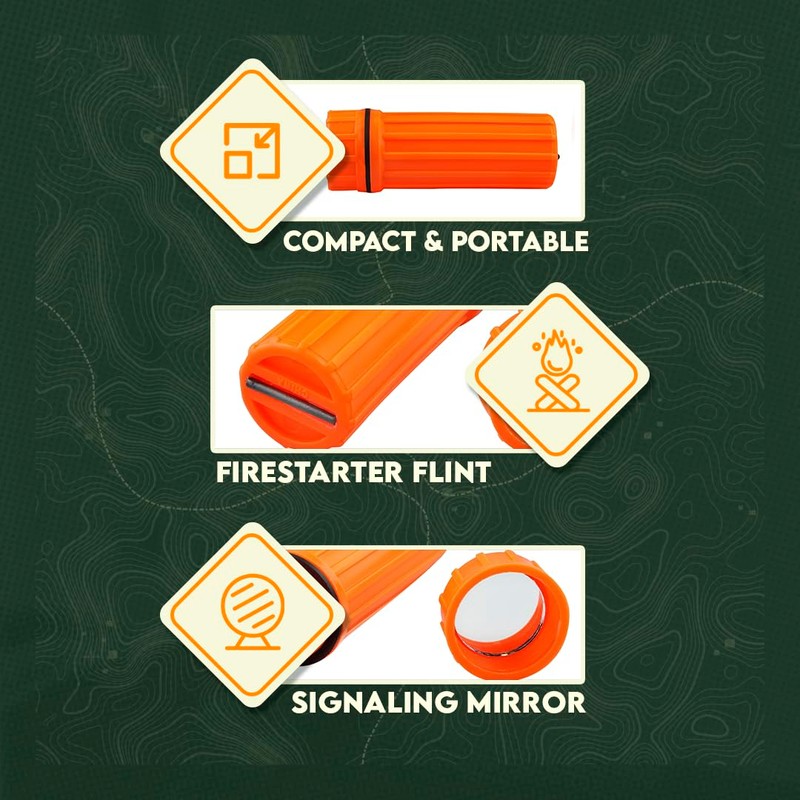 SE 3-IN-1 Orange Waterproof Match Storage Box with Signaling Mirror