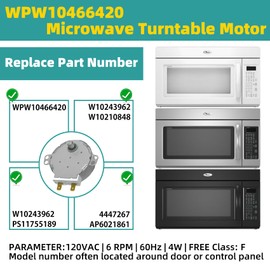 Upgraded WPW10466420 Microwave Turntable Motor Replaces W10210848, W10642989, W10466420, W10243962, AP6021861, PS11755189, 4447267,SM221E Compatible with Whirlpool Microwave
