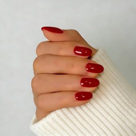 SXVME Uñas postizas cortas de gel suave, 32 piezas, 16 tamaños, rojo claro transparente, ovaladas, reutilizables, con pegamento, palito de almendra na