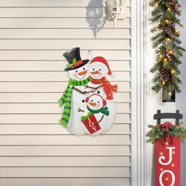 Glitzhome Christmas Metal Snowman Family Yard Stake, 30"H Indoor and Outdoor Decor, 3-in-1 Standing & Hanging Display, Weatherproof Iron Garden Sign for Lawn, Porch, Holiday Decoration​​