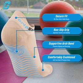 GRIPSOCKS - Calcetines de pilates con agarre antideslizante para mujeres, hombres, jóvenes, calcetines de agarre de yoga, calcetines reformadores, barra, Beige, Small