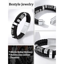 Bestyle Men's Leather Bracelet with Magnetic Clasp Leather Bracelet Braided Bracelet Accessory Length 19 cm | 21 cm, 21 cm, Leather