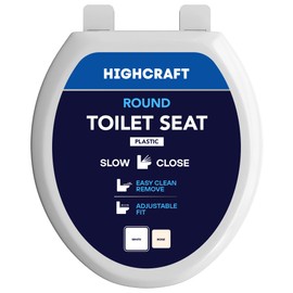 HIGHCRAFT Premium Round Toilet Seat with Slow-Close Design, Adjustable Hinges & Quick Removal Mechanism - Molded Plastic Toilet Seat - Fits Standard Round Toilets - Toilet Seat in White