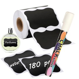 NANXJIUR 180 Pcs Chalkboard Labels, Reusable Blackboard Stickers with 1 Liquid Chalk Marker, Waterproof Chalkboard Stickers for Mason Jars, Parties Decoration, Craft Rooms, Weddings, Storage