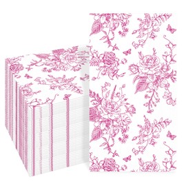 SMUAENSS 100 PCS Pink Napkins Disposable, Pink Wildflower Paper Napkins 3 Ply Paper Towels Home Party Guest Bathroom Chinoiserie Napkin Bridal Shower Wedding, Decorative Napkins
