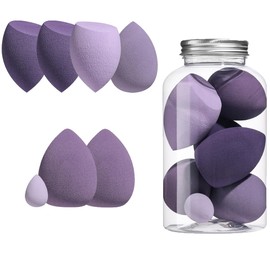 WET SKY - Makeup Blender Sponges 7 Pcs Set for powder, cream and Liquid with Free Crystal Plastic Jar. (B-Purple)