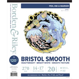 Borden & Riley 14" x 17" #120P Bristol Smooth Paper Pad, 270 GSM/157 lb., 20 White Sheets, 1 Pad Each