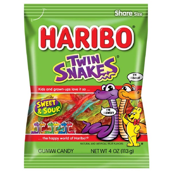 Haribo Gummi Candy, Twin Snakes, 4 Ounce (Pack of 12)