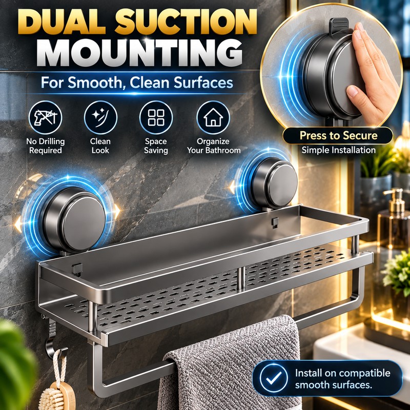 Suction Cup Bathroom Shelf for Shower Storage – 40cm Gray