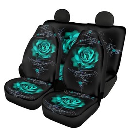 Howilath Teal Green Rose 4 Pieces Car Seat Covers Full Set Universal Fit for Most Car Trucks Suvs Interior Auto Accessories