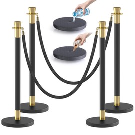 kaiyomi 4Pcs Stanchions Posts with Black Velvet Ropes Set, 5 Feet Crowd Control Stanchions Kit for Red Carpet Party Crown Decoration and Ribbon Cutting Ceremony (Golden & Black)