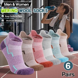 Welwoos Merino Wool Ankle Hiking Socks Thermal Warm Thick Winter Compression Support Running Cushion Athletic No Show Socks for Women Men Gifts Stocking Stuffers 9 Pairs(Light Mixed Color,L)