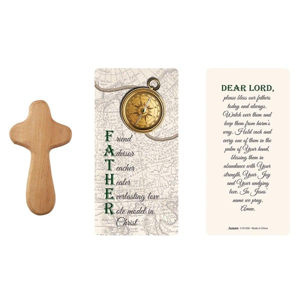 Father's Day Acronym Hand-Held Prayer Wooden Cross with Card, 4 Inch