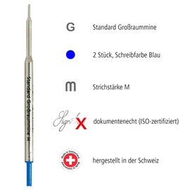Online 95159 Ballpoint Pen Standard Large Capacity Refills, Line Width M (Medium), Writing Colour Blue, ISO 12757-2 G1, Pack of 2