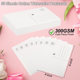 PATIKIL 50 Pcs 100% Cotton Watercolor Postcards 4x6 Inch Water Coloring Paint Paper Card for Mailing Art Painting Watercolor Drawing Artist, 140lb/300 GSM