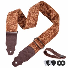 YIKOKO Guitar Strap 2", Special Softwood Chip Pressing Process, for Acoustic and Bass Electric Guitars, Free Button, 2 Strap Locks and 4 Guitar Picks