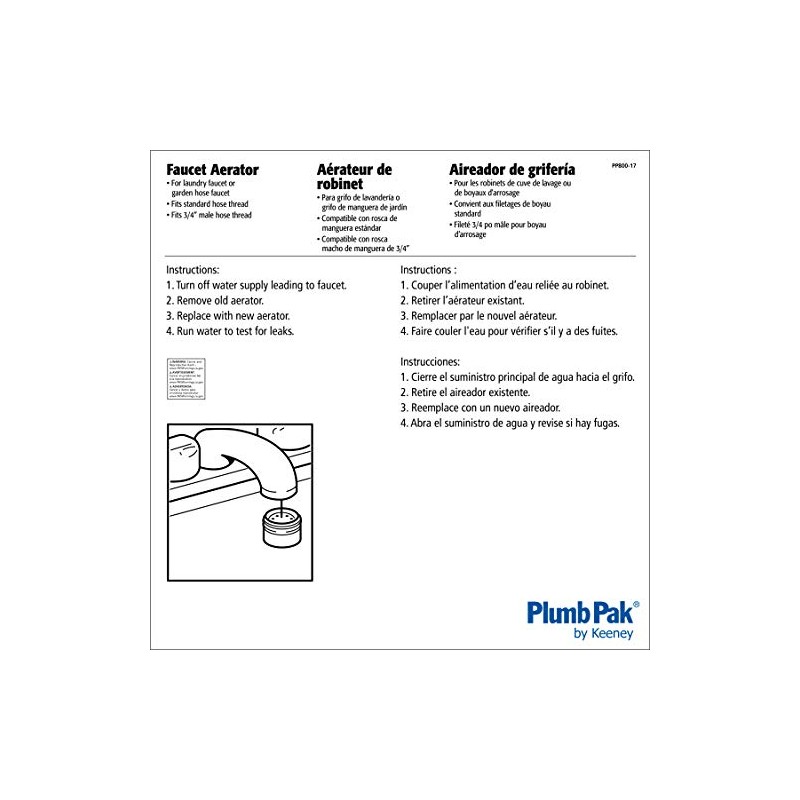 Plumb Pak Faucet Aerator, 3-3/4" x 1-7/8", Polished Chrome
