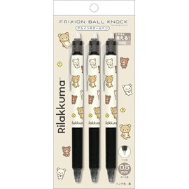 San-X Rilakkuma FriXion Ball Knock, Black, Set of 3, PR14201, Pen Size: H4.6 x 0.5 inches (116 x 13 mm)