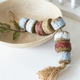 Foreside Home & Garden Beaded Distressed Tassel Multiple Color Wood & Jute