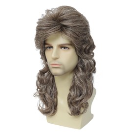 Cariniss 80s Style Mullet Costume Wig with Sunglasses, Long Wavy Synthetic Hair Business in Front, Party in Back style (Light Brown)