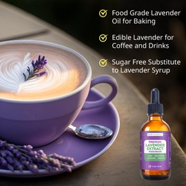 Kate Naturals Lavender Extract for Baking, Drinks, Coffee, Lattes. Food Grade Lavender Oil for Flavoring & Cooking (1oz, Sugar Free)
