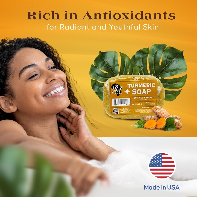 RA COSMETICS 100% Natural Turmeric Soap Bar for Face &