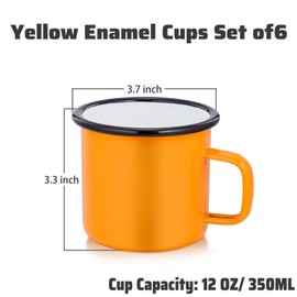 P&P CHEF Yellow Enamel Camping Mugs Set of 6, 12oz Small Coffee Camp Enamel Tea Cups for Indoor and Outdoor Activities, Wide Handle & Smooth Rim, Portable & Durable, 350ml