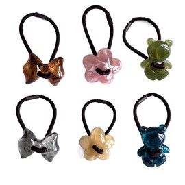 Hair Ties with Flower Bow Bear Charm for Girl Women, Hair Elastic Tie Ponytail Holders Hair Rope Elastic