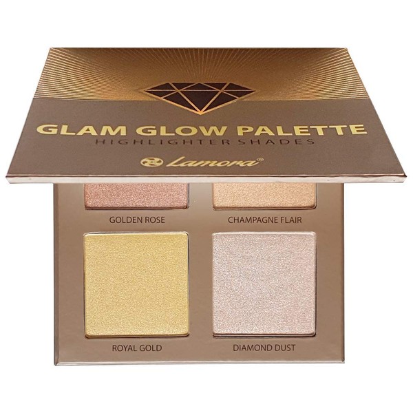 Highlighter Palette Highlighters Makeup Iluminador - Glow Bronzer Powder Makeup Highlighter Kit With Mirror - 4 Highly Pigmented Face Highlighter Shimmer Colors - Vegan, Cruelty Free & Hypoallergenic
