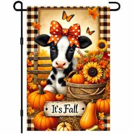 BlissYard Fall Pumpkin Garden Flag, 12x18 Double Sided "It's Fall" Pumpkin Sunflower Country Cow Farmhouse Outdoor Decor Flag, Suitable for Outdoor Patio Yard Thanksgiving Decoration