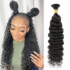 ShowCoco14Inch Water Wave Bulk Human Braiding Hair 100g No Weft Human Hair Bundles for Braiding Micro Human Braiding Hair for Boho Braids(14inch,Natural Black)