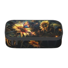 wiuurs Sunflower Pencil Case Big Capacity Pen Case Stationery Pencil Pouch Aesthetic with Zipper for Supplies Office College Adults