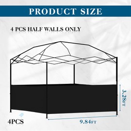 Vincreem 4 Pcs Canopy Half Wall Tent Sidewall for 10x10 Pop up Canopy Sidewall Only Waterproof Instant Panel Wall Accessories for 10' x 10', 10' x 15', 10' x 20' Vertical Leg Gazebo Shelter(Black)